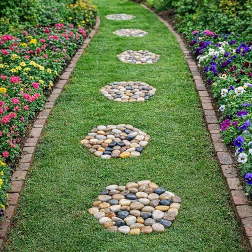 6 PCS Natural River Rock Stepping Stones for Garden Walkway - 9.5'' Hexagon Pebble Mats with Non-Slip Mesh Backing - Decorative Outdoor Stone Pavers for Patio, Lawn, Backyard Path & Landscaping Decor - Image 7