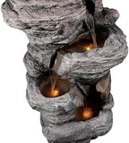 Teamson Home 39.37 in. Outdoor Faux Stacked Stone 4-Tier Water Fountain with LED Lights and Pump, Gray - Image 6