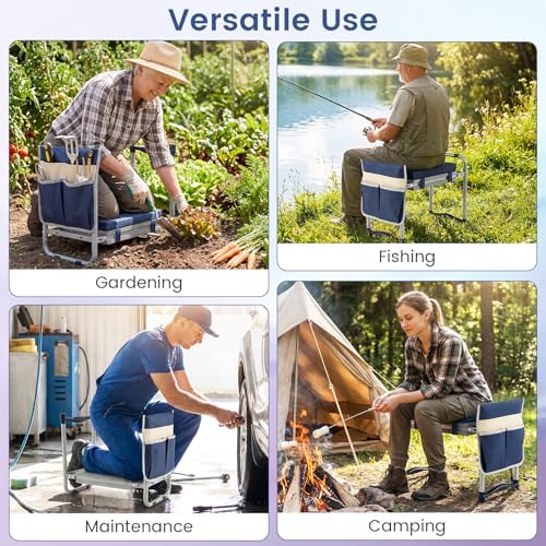 2-in-1 Garden Kneeler and Seat, Folding Garden Seat w/EVA Foam Kneeling Pad & Removable Tools Pouch, Sturdy Steel Frame, No Assembly, Portable Heavy Duty Garden Stool w/Detachable Armrests - Image 7
