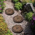 HF by LT Deluxe Rubber Stepping Stone, Dahlia Design, Heavy Duty 13" All-Weather Garden Tile, Black with Brushed Brass Finish, Set of 3 - Image 5