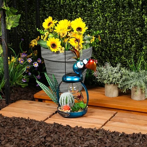 Alpine Corporation 16" H Outdoor Solar-Powered Metal Flamingo Yard Statue, with Enclosed LED Lights, Garden Decor for Patio, Lawn or Porch, Blue - Image 6