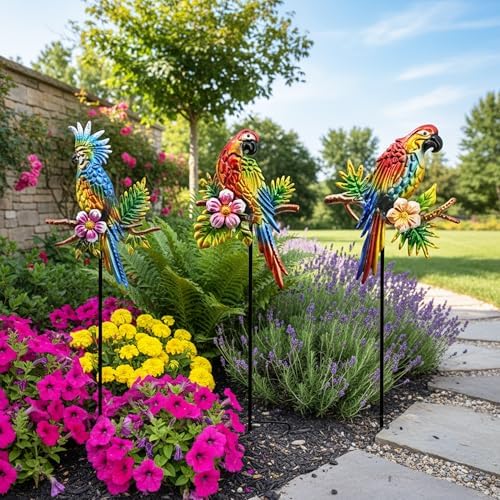 Tropical Parrot Garden Stakes, Metal Outdoor Decorative Lawn Ornaments - Image 3