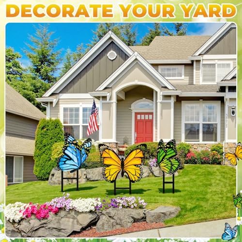 3 Pcs Green Yellow Blue Butterfly Metal Garden Stakes Spring Yard - Image 4