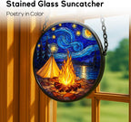 Stained Glass Window Hanging，Starry Night Camping Scene 11.8in Sun Catchers Indoor Window, Home Decor Inside and Outside the Cottage, Gifts for Women - Image 2