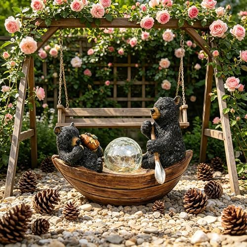 Rezpuao Garden Statue of Bear,Garden Decor Bear Figurine,Bears Outdoor Statue,Solar Decor for Patio,Balcony,Yard,Lawn Ornament - Image 6