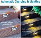 6 Pack Solar Step Lights Outdoor 6 LED Solar Deck Lights Warm White Waterproof Stainless Steel Solar Powered Stair Lights for Decks Steps Wall Railing Stair - Image 3
