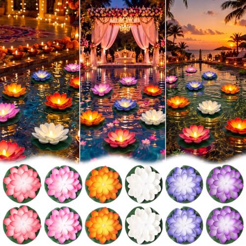 Liliful 24 Pcs Diwali Floating Lotus Lights, 5.91 Inch, 6 Colors by Liliful