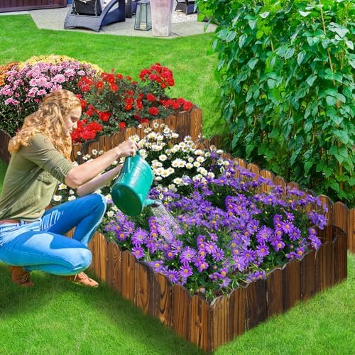 Rustic Pine Wood Garden Fence - 19.8ft Total Length (3pcs 6.6ft L*12in H) Easy to Install Sturdy Wooden Landscape Edging Border, No Fading Planter Fencing for Yard Flower Bed Lawns Pathway Tree - Image 6