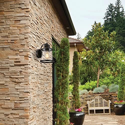 Globe Electric 44127 Charlie 1-Light Outdoor Indoor Wall Sconce, LED Bulb Included, Oil Rubbed Bronze, Clear Seeded Glass Shade, 500 Lumen - Image 4