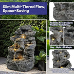 Outdoor Water Fountain with Lights - 5-Tier Rock Cascading Waterfall for Patio, Yard, Garden & Porch Landscape Decor, Quiet Pump Operation, 23.85" Height - Image 4