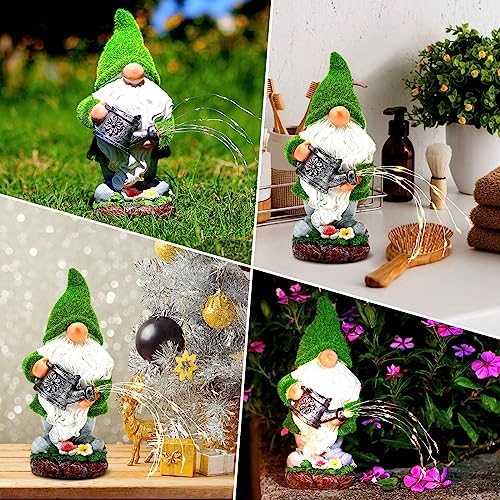 VChymm Flocked Solar Garden Gnomes Outdoor Statues-11.8‘’Outdoor Garden Decor-LED Outdoor Decor Light-Unique Housewarming Gifts Yard Art Sculptures for Patio Lawn Ornaments - Image 6