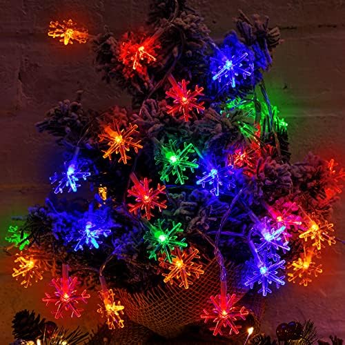 Brightown Solar Christmas Snowflake String Lights - 2 Pcs 100 LED 39 FT Outdoor Waterproof Fairy Lights with 8 Lighting Modes for Wedding, Party, Tree, Garden, Patio, Yard, Home, Multicolor - Image 6