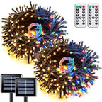 JMEXSUSS 2 Pack Solar String Lights Outdoor Waterproof, Total 66 FT 200 LED Solar Christmas Lights Outdoor, Twinkle Light for Christmas Tree Outside Garden Yard Xmas Decor, Warm White to Multicolor by JMEXSUSS