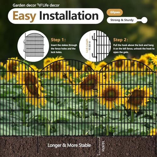 15 Panels Decorative Garden Fence with Lock, 40in (H) X 36.25ft (L) No Dig Dog Fences Outdoor for Yard, Rustproof Tall Animal Barrier Fencing, Metal Panels Suitable for Yards Border, Patio Use - Image 3
