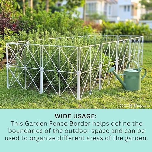 ShopLaLa Garden Fence (10 Panels) 12.5in(L) x 16.5in(H) Decorative White Metal Wire Diamond Fencing, Rustproof Animal Barrier for Dogs, Flower Bed Edging Fences Yard Patio Border Outdoor Decoration - Image 6