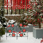 hogardeck Outdoor Christmas Decorations, 2 Pcs Metal Fence Floral Decorative Garden Stakes with Poinsettia Red Birds for Christmas Decor, Yard Signs for Garden Lawn Patio Home - Image 4
