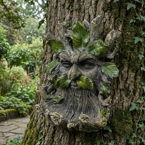 Elenon Old Man Tree Face Statue for Outdoor with Bird Feeder, Hand Painted Garden Decor Tree Hugger Whimsical Yard Art Sculpture Gift - Image 4