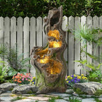 40" Tall Outdoor Water Fountain, 5-Tiers Cascading Realistic Tree Trunk Natural Water Feature, Large Garden Fountain with Waterfalls and LED Lights for Deck, Patio, Porch and Yard by GIODIR