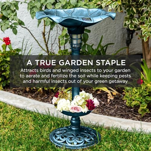 Best Choice Products Bird Bath W/Solar Light & Planter - Peacock Blue - Image 6