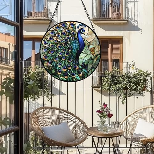 Peacock Stained Glass Window Hanging Suncatcher Gifts for Women 9.8" - Image 2