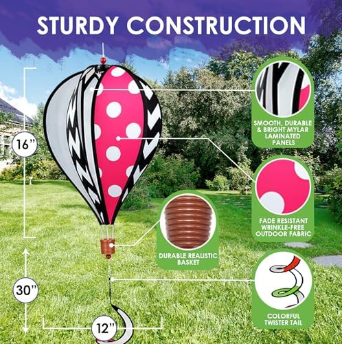 Hot Air Balloon Hanging Garden Spinner 16" - Vibrant Chevron Design, Weather-Resistant Outdoor Decor, Durable & Lightweight for Patios, Yards, and Gardens - Eye-Catching Wind Spinner - Image 3