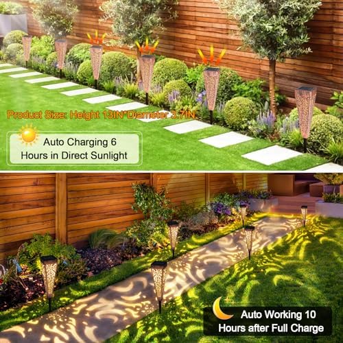 Go2garden 6Pcs Solar Pathway Garden Lights Outdoor Decorative Stakes, Waterproof LED Landscape Lighting for Lawn, Walkway, Patio, Yard (8 Lumens) - Image 4