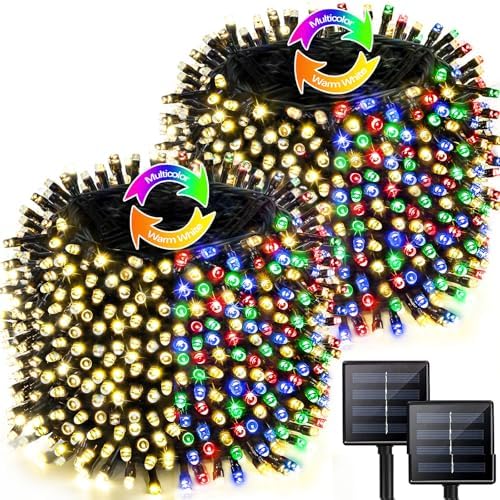 Solar Christmas lights Outdoor 2 Pack 480 LED Warm White to Multicolor by Albelt