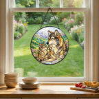 Stained Glass Window Hanging Suncatcher 11.8 in Wolf Family Colorful Glass Panel Sun Catcher for Window,Nature Mountain Landscape Window Hanging Decor for Home,Housewarming Gift - Image 4