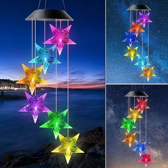 Hummingbird Solar Wind Chimes for Outside - Color Changing LED Outdoor Solar Lights Waterproof Windchimes, Home Garden Patio Yard Porch Decoration (Star) - Image 2