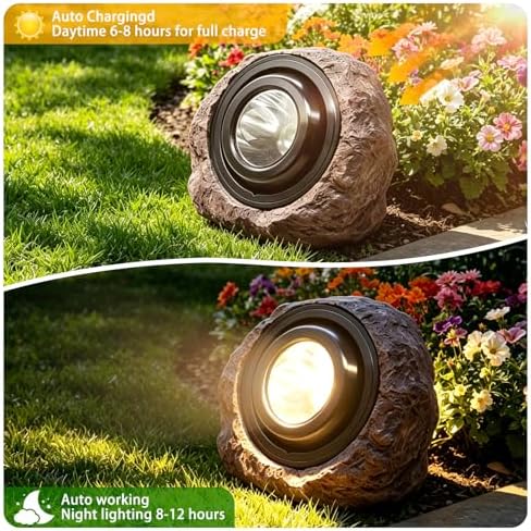 VOOKRY Brown Solar Rock Lights Outdoor, IP65 Waterproof Garden Stone Lights - Image 3