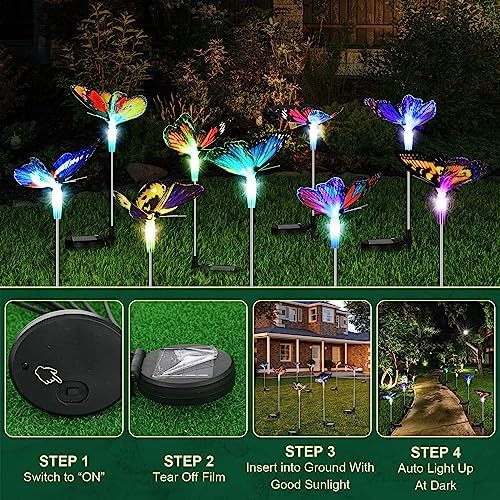 Retisee 9 Pcs Solar Butterfly Garden Stake Lights LED Solar Butterfly Lights Waterproof Color Changing Outdoor Lights Decoration for Garden Patio Yard Lawn Pathway, 5 x 28 Inch - Image 4