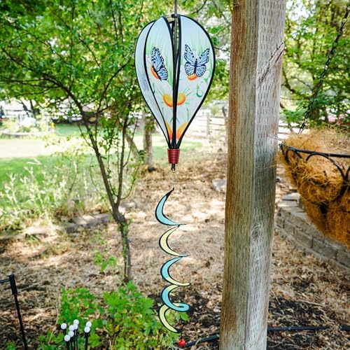 In the Breeze Blue Karner Butterfly 6-Panel Kinetic Hot Air Balloon Wind Spinner,Blue Butterfly,11" W x 17" H, 26" Tail,1057 - Image 4