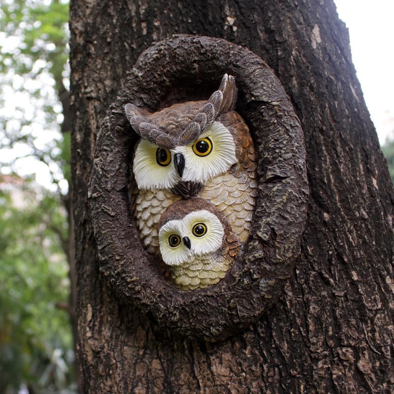 Resin Owl Mom and Baby Tree Hugger, Realistic Tree Trunk Decor Outdoor, Whimsical Cute Bird Garden Art Statue, Handmade Weather-Resistant Yard Animal Sculpture - Image 6