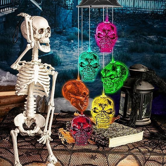 Hummingbird Solar Wind Chimes for Outside - Color Changing LED Outdoor Solar Lights Waterproof Windchimes, Home Garden Patio Yard Porch Decoration (Human Skeleton) - Image 3