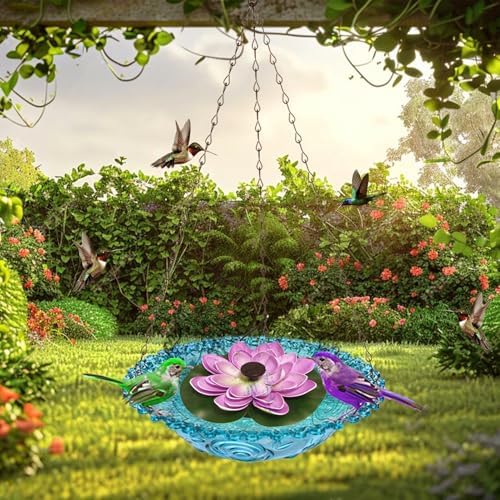 Hanging Solar Bird Bath Fountain, Hanging Bird Bath with Solar Fountain Pump, Bird Bath Fountain, Solar Powered Metal Bird Bath Bowl for Outdoor Garden Backyard Patio - Image 3