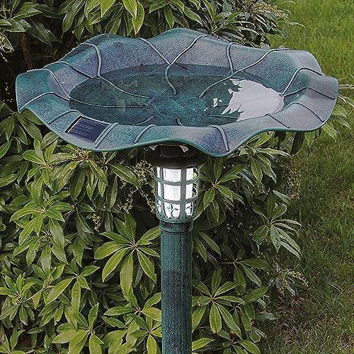 Westcharm 30 Inch Solar Powered LED Lighted Birdbath with Planter Bowl for Outdoors Yard Outside Outdoor Garden Decoration Pedestal Base Stand - Verdigris Green Polyresin Solar Bird Bath with Planter - Image 4