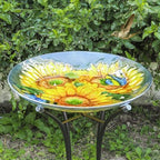 MUMTOP Outdoor Glass Birdbath with Metal Stand for Garden Sunflower Decor - Image 3