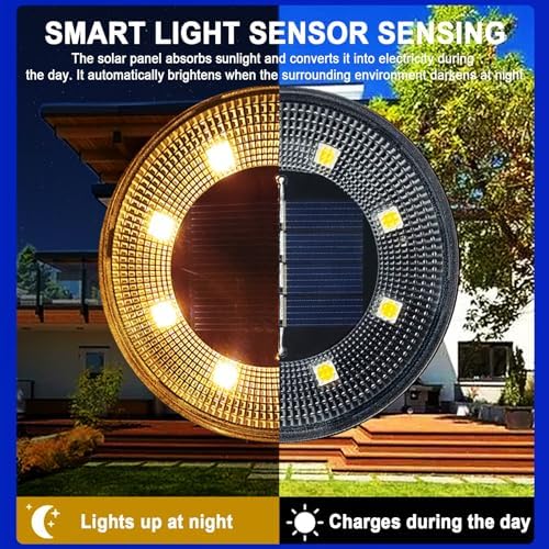 12 Solar Ground Lights Outdoor, IP68 Waterproof Garden Upgrade Outdoor Light LED Landscape Lighting Solar Disc Lights for Patio Pathway Yard, Paths, Decks, Lawns, Driveway, Walkway(White) - Image 4