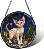 Stained Glass Window Hanging Devon Rex Cat Suncatcher Gifts 11.8" by Unknown