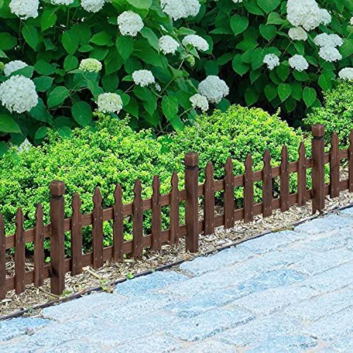 Yaheetech 177.5in Wooden Picket Fence Panels for Garden Beds,Dark Brown - Image 2