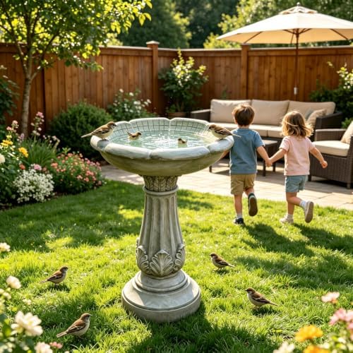 Hamiedun 23.23”Tall Resin fiber Outdoor Bird Baths for Garden - Standing Birdbath, with Decorative Carving Pedestal Birdbaths,for Garden, Patio, Lawn, Backyard (23.23''H) - Image 2
