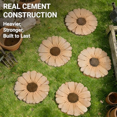 Heavy Duty Concrete Stepping Stone 10 Inch Daisy Design, Non Slip Garden Pathway Stone for Outdoor Walkway Yard Patio Lawn Fall Garden(Orange) - Image 5