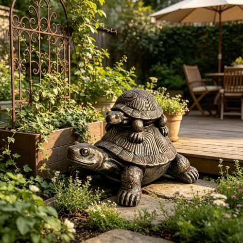 19'' Stacked Turtle Statue Mother Baby Tortoise Decor Vintage Bronze by Unknown