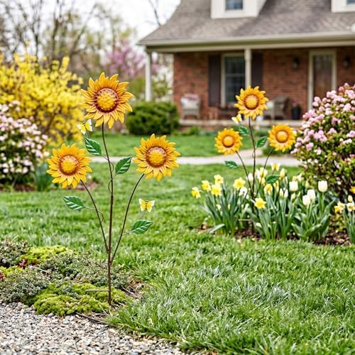 2-Pack Metal Flowers for Outside, 30-Inch Sunflower Yard Stakes - Image 6