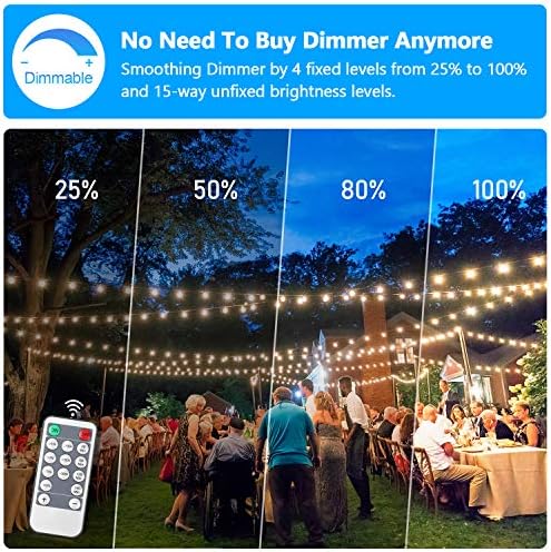 Lakumu 48FT Dimmable LED Outdoor String Lights with Remotes, 3 Color - Image 3