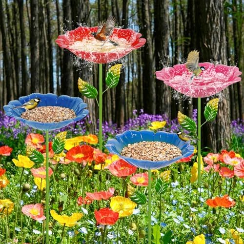 4 Pack Bird Bath for Outside, Outdoors Garden Decor Flower Birdbath - Image 3