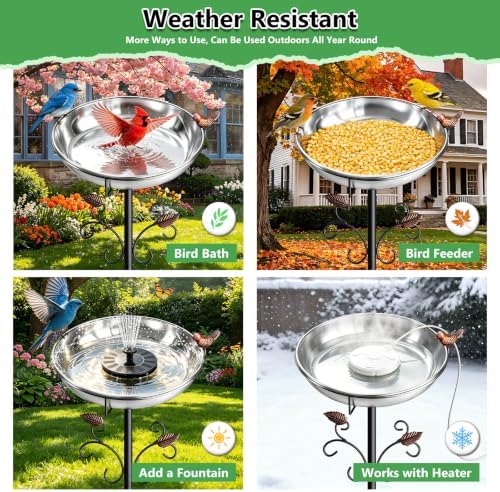 50" Tall Stainless Steel Bird Bath for Outside, Bird Water Feeder - Image 7