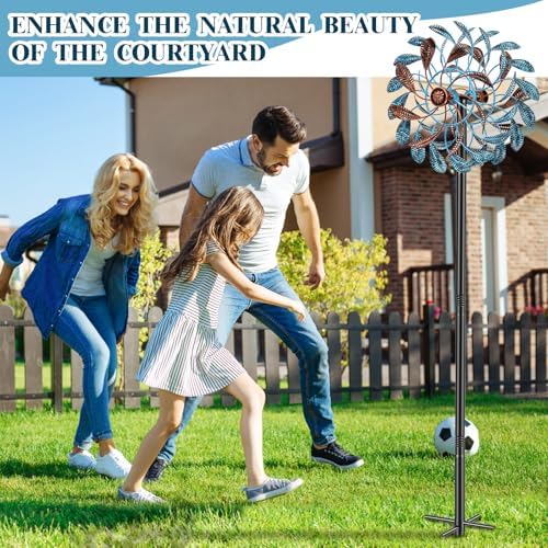 360° Wind Spinners Outdoor, Wind Sculptures Windmill with Metal Stake, 63.2" Kinetic Large Metal Yard Art Decor Spinners Pinwheels for Garden Outside Patio Lawn - Image 5
