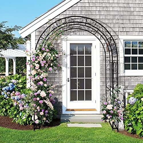 7FT Heavy Duty Steel Garden Arbor with Side Garden Trellis, Rust-Resistant Powder Coated Wedding Arch Archway for Backyard, Vine Plants & Outdoor Decor - Includes Ground Stakes & Easy Assembly by Unknown