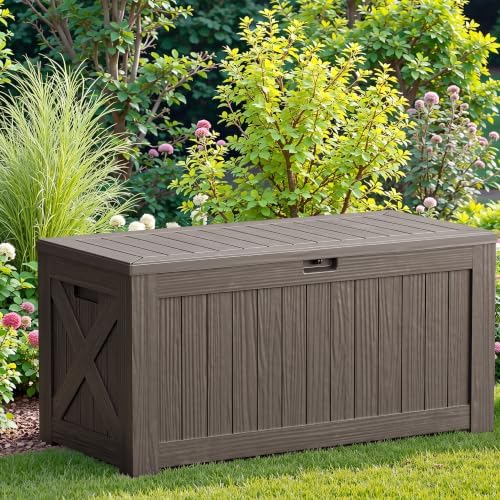 JUMMICO 120 Gallon Resin Deck Box, Large Outdoor Storage Box Waterproof & Lockable for Garden, Patio, Pools (Deep Brown) - Image 7